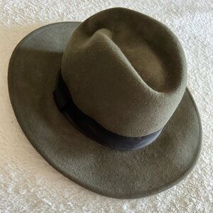 Woman’s  Olive Felt Fedora Hat with Black Band